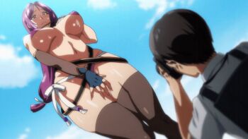 1girl 2023 20s animated animated_gif anime_screenshot armband ass backpack bag belly bikini black_choker black_gloves blue_sky blush breasts brown_eyes camera choker cleavage cloud cloudy_sky convention cosplay covered_erect_nipples covering_breasts covering_privates crotch_grab eyepatch_bikini flashlight glasses gloves hand_on_own_chest hands_on_crotch hanging_breasts hat huge_ass huge_breasts husband_and_wife implied_vibrator large_breasts lips lipstick long_hair long_sleeves looking_down low-tied_long_hair makeup mature_female minamoto_no_raikou_(fate)_(cosplay) minamoto_no_raikou_(swimsuit_lancer)_(fate)_(cosplay) mole mole_under_mouth muffin_top navel netorare open_mouth pink_bikini public_indecency purple_hair sagging_breasts sky standing sweat swimsuit tagme taka_kimura taking_picture thick_thighs thighhighs thighs tsuma_ni_damatte_sokubai-kai_ni_iku_ja_nakatta very_long_hair yumiko_kimura