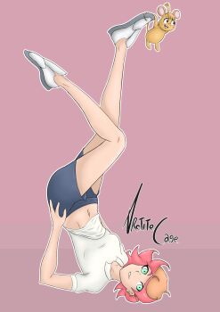 amanda_o&#039;neill arctitecage green_eyes, highres kagari_atsuko little_witch_academia mouse multicolored_hair simple_background sportswear tagme two-tone_hair underdye