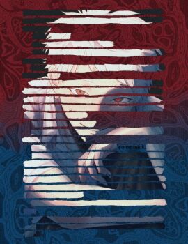 1boy blackout_poetry collared_shirt commentary hand_on_own_knee hikaru_ga_shinda_natsu indou_hikaru knee_up looking_at_viewer male_focus n7ko_art red_pupils shirt short_hair solo white_hair white_shirt