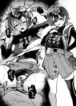 1girl absurdres assisted_rape belle_(zenless_zone_zero) blush breasts censored earrings gloves group_sex hair_between_eyes hair_ornament held_down highres jewelry large_breasts letter_hair_ornament multiple_boys open_mouth penis rape restrained sex shirt short_hair single_thighhigh smile thighhighs torn_clothes yatai_(ya2taic) zenless_zone_zero