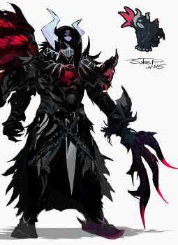 absol absurdres armor commentary_request dated gen_3_pokemon highres holding holding_weapon horns mega_absol mega_pokemon nintendo personification pokemon pokemon_(creature) reference_inset shadow signature sukepmonster weapon white_background wings