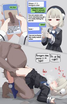 1boy 1girl cellphone censored clothed_female_nude_male hetero holding holding_phone loli nude phone recklessdraw red_eyes sex smartphone ui_(voisona) virtual_youtuber voisona