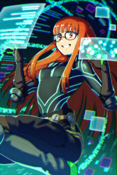 10s 1girl blunt_bangs female_focus glasses holographic_interface oracle_(persona_5) persona persona_5 sakura_futaba sitting solo tagme