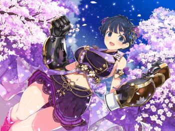 1girl black_boots boots breasts chain chain_around_arm floral_print floral_print_skirt large_breasts print_skirt senran_kagura sky star_(sky) starry_sky tagme yozakura_(senran_kagura)