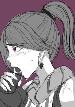 1boy 1girl final_fantasy final_fantasy_iv hetero highres long_hair monochrome oral penis ponytail porom square_enix veins veiny_penis