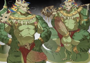 1boy abs anklet anus armlet arms_behind_back bara barefoot broad_shoulders cock_ring commentary english_commentary erection furry furry_male highres huge_penis jewelry large_pectorals loincloth male_focus mask mouth_hold multiple_views muscular muscular_arms muscular_male nipple_piercing nipples pectorals penis penis_piercing piercing prince_albert reptile_boy sex_toy shaqiqi2077 skull_mask staff tail tail_ornament tail_ring terraria testicles tongue veins witch_doctor_(terraria)