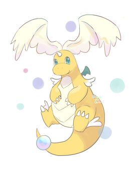 claws closed_mouth colored_skin dragon dragonite feathered_wings full_body gen_1_pokemon green_eyes head_wings highres horns leg_wings looking_at_viewer mega_dragonite mega_pokemon nintendo no_humans orange_skin pokemon pokemon_(creature) pokemon_focus saki_pokeoekaki single_horn smile solo tail wings