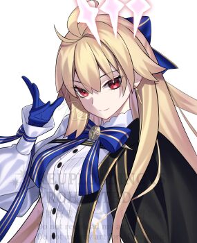 1girl archetype_earth arcueid_brunestud blonde_hair breasts commentary_request earrings fate/grand_order fate_(series) highres jewelry l4st_resort red_eyes shirt solo tsukihime upper_body white_shirt