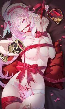 Rule 34 | 2girls, bdsm, bondage, bound, breasts, diamond-shaped pupils, diamond (shape), eden (honkai impact), elysia (hi love elf) (honkai impact), elysia (honkai impact), honkai (series), honkai impact 3rd, large breasts, long hair, m78 zaitaoaotezhanshi, multiple girls, panties, pink hair, purple eyes, symbol-shaped pupils, topless female, underwear, very long hair, white panties, yuri