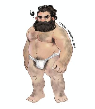 1boy armpit_hair armpit_hair_peek bara beard beard_over_mouth belly brown_hair bulge commentary dungeon_meshi dwarf excessive_armpit_hair excessive_pubic_hair facial_hair fat fat_man feet_out_of_frame foot_hair full_beard full_body hairy hashtag-only_commentary highres jehovanamontoya large_pectorals light_frown loincloth long_beard looking_at_viewer male_focus male_pubic_hair male_underwear mature_male muscular muscular_male mustache navel navel_hair nipples pectorals pubic_hair senshi_(dungeon_meshi) simple_background solo standing tachi-e thick_arm_hair thick_beard thick_chest_hair thick_leg_hair thick_mustache thick_navel_hair topless_male underwear unfinished very_hairy white_background white_male_underwear