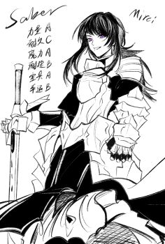 Rule 34 | 1girl, absurdres, armor, bang dream!, bang dream! it's mygo!!!!!, chinese commentary, chinese text, commentary request, fate (series), greyscale, hero45439083942, highres, knight, long hair, looking at viewer, mole, mole under mouth, monochrome, original, purple eyes, shiina mirei, solo, spot color, sword, translation request, weapon