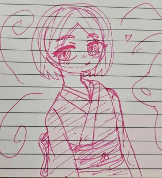 Rule 34 | doodle, isekai shikkaku, lined paper, pen, pink hair, sacchan (isekai shikkaku)
