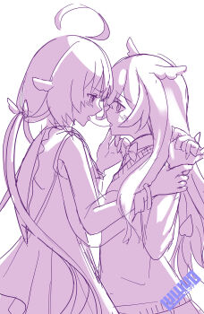 ahoge demon_girl demon_tail head_wings highres hyuni_(character) indie_virtual_youtuber kiss luwudco oimo_buster original owl_ears owl_girl saliva saliva_trail school_uniform tail twintails virtual_youtuber wings