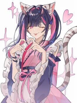 animal_ear_fluff animal_ears binonng black_hair chou_kaguya-hime! heart_cheeks highres komazawa_noi multicolored_hair pink_eyes pink_hair pink_straps two-tone_hair