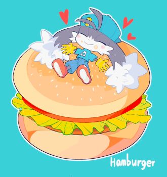1boy bandai_namco blush bt_lemonsoda burger closed_eyes eating furry gloves hat heart highres kaze_no_klonoa klonoa klonoa_2:_lunatea&#039;s_veil long_ears lying namco shirt shoes shorts smile