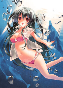 1girl arikawa_satoru bikini black_hair navel ocean red_eyes swimsuit water