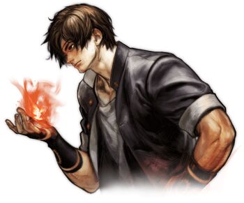 1boy fire highres kusanagi_kyou kyo_kusanagi male_focus pyrokinesis shirt the_king_of_fighters