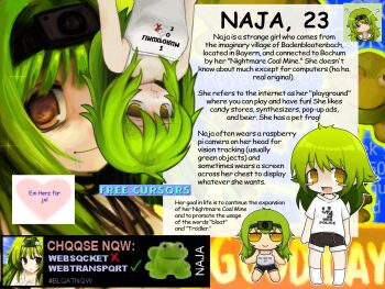 1girl :d ? action_camera bags_under_eyes black_headband black_shorts blue_background blush blush_stickers breasts brown_eyes bsd bsd_daemon camera camisole character_age character_name chibi closed_mouth clothes_writing drawstring drooling english_text fake_ad frog fumo_(doll) german_text green_background green_hair green_outline hand_on_own_chin hashtag head_tilt headband heart highres jitome linux long_hair messy_hair multiple_views naja_(zoolpal) no_shoes open_mouth orange_background original outline print_shirt reference_sheet saliva shirt shorts small_breasts smile socks solo_focus t-shirt tank_top text_focus translated upside-down video_camera white_camisole white_shirt white_socks white_tank_top zoolpal