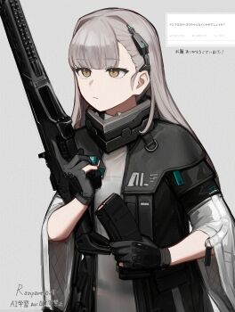 1girl ak-alfa ak-alfa_(girls&#039;_frontline) artist_name assault_rifle black_gloves brown_eyes closed_mouth girls&#039;_frontline girls&#039;_frontline_2:_exilium gloves gun hair_intakes headpiece highres holding holding_gun holding_magazine_(weapon) holding_weapon long_hair magazine_(weapon) odaibako partially_fingerless_gloves rampart1028 request_inset rifle solo tololo_(girls&#039;_frontline_2) trigger_discipline upper_body weapon white_hair wide_sleeves