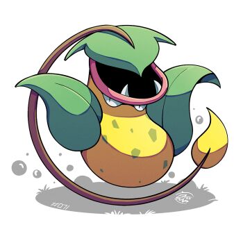 fangs full_body gen_1_pokemon leaf looking_at_viewer mistray-art nintendo no_humans plant_monster pokemon pokemon_(creature) signature simple_background solo victreebel white_background