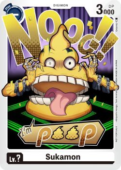 Rule 34 | belt, digimon, digimon card game, english text, highres, scumon, surprised, teeth, tongue, tongue out