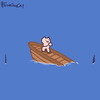 :3 animal_focus animated animated_gif boat cat commentary english_commentary everydayonecat fighting_stance hashtag looping_animation no_humans ocean original shark sinking watercraft white_cat