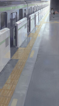 1girl black_hair black_skirt cellphone censored commentary_request handprint highres melting mosaic_censoring on_stairs original phone puddle school_uniform shirt short_hair short_sleeves sitting skirt smartphone solo splatter tactile_paving tadanotarosuke train train_station white_shirt