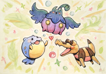 Rule 34 | absurdres, alioth-the-traveller, alternate color, crocodilian, gen 3 pokemon, gen 5 pokemon, gen 6 pokemon, heart, highres, nintendo, no humans, open mouth, painting (medium), pokemon, pokemon (creature), pumpkaboo, sandile, shiny pokemon, spheal, traditional media, watercolor (medium)