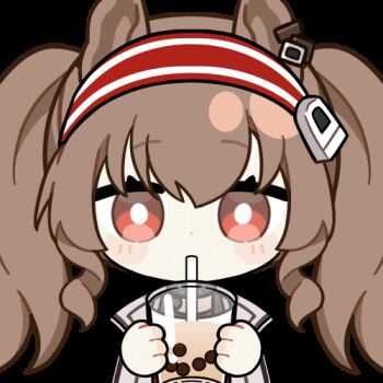 1girl angelina_(arknights) animal_ears animated animated_gif arknights black_choker brown_hair bubble_tea chinese_commentary choker chunye_haruya coat commentary_request disembodied_hand drinking drinking_straw earpiece fox_ears hair_between_eyes hairband infection_monitor_(arknights) jacket long_hair looking_at_viewer lowres material_growth open_clothes open_coat open_jacket oripathy_lesion_(arknights) red_eyes red_hairband red_jacket solo striped_clothes striped_hairband transparent_background twintails two-tone_hairband upper_body white_coat