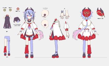 a.i._voice absurdres ankleband asymmetrical_legwear bare_shoulders belt beret black_horns black_shorts black_streaks blue_hair blue_nails blue_pantyhose blue_ribbon buttons collar contrast_collar cropped_arms double-breasted double-parted_bangs dress expressionless flat_color flower frilled_shorts frills from_behind from_side gradient_hair gradient_necktie grey_background gynoid_talk hat headset highres horned_hat horns leg_warmers light_blush long_hair low_ponytail lower_body meika_mikoto miwasiba multicolored_hair multicolored_nails multiple_views nail_polish necktie off-shoulder_dress off_shoulder official_art pantyhose pink_eyes pink_hair platform_shoes plum_blossoms ponytail puffy_sleeves red_collar red_hat red_leg_warmers red_nails red_necktie reference_sheet ribbon sailor_collar second-party_source shoes short_eyebrows shorts shorts_under_dress sidelocks single_leg_pantyhose single_leg_warmer standing straight-on streaked_hair thick_eyebrows thigh_belt thigh_strap three-quarter_sleeves two-sided_dress two-sided_fabric unworn_hat unworn_headwear very_long_hair white_dress wrist_ribbon