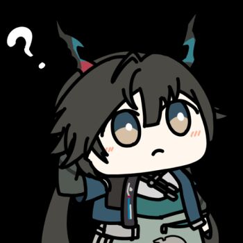 1girl ? animated animated_gif arknights arknights:_endfield black_hair chen_qianyu_(arknights) chibi chinese_commentary closed_mouth commentary_request dragon_girl dragon_horns horns lowres scratching_head seseren simple_background solo transparent_background twintails