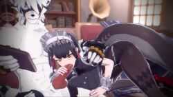 1boy 1girl 3d abs animal_penis animated black_hair dog_penis ellen_joe fellatio hetero indoors interior interspecies knotted_penis mihoyo oral penis red_eyes sitting sound tagme video von_lycaon wallimog white_fur wolf wolf_boy zenless_zone_zero