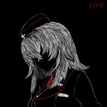 Rule 34 | 1girl, absurdres, girls und panzer, greyscale, highres, itsumi erika, kuromorimine military uniform, kuromorimine school uniform, military uniform, monochrome, school uniform, short hair, solo, white hair