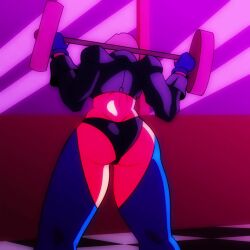 1girl angel_(kof) animated ass benek bent_over bouncing_ass breasts butt_crack chaps cleavage clothing_cutout curvy exercising female_focus from_behind gloves greatdragonad gym gymnastics huge_ass jacket jiggle large_breasts leather looking_back muscular muscular_female pale_skin panties pussy riding short_hair sitting squatting tagme the_king_of_fighters thick_thighs thighs tight_clothes torn_clothes torn_legwear underwear video wardrobe_malfunction weightlifting white_hair wide_hips