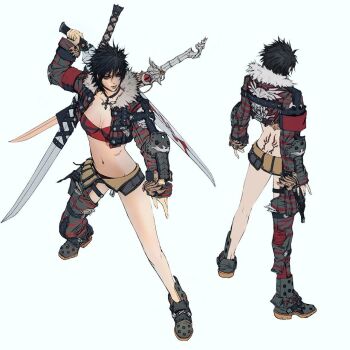 Rule 34 | 1girl, ass, back tattoo, breasts, butt crack, character request, copyright request, groin, katana, navel, short hair, solo, sword, tagme, tattoo, tramp stamp, weapon