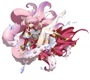 1girl almeda alternate_costume bell boots corset dress full_body game_cg garter_straps hair_between_eyes hair_ornament high_heel_boots high_heels holding holding_bell langrisser langrisser_mobile leg_up legs liquid looking_at_viewer naughty_face official_alternate_costume official_art parted_lips pink_eyes pink_hair puffy_sleeves red_boots shoes single_shoe slime_(substance) slimy smile solo suction_cups tentacles thighhighs third-party_source torn_clothes torn_dress torn_thighhighs transparent_background wet wet_clothes wet_pantyhose white_thighhighs