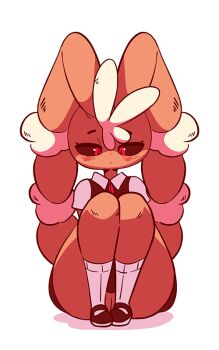 animated animated_gif blush diives furry gen_4_pokemon grabbing_another&#039;s_breast groping long_ears lopunny mega_lopunny mega_pokemon mismagius motion_lines nintendo one_eye_closed panties poke_ball pokemon pokemon_(creature) rabbit_ears red_eyes school_uniform socks spread_legs underwear white_panties white_socks