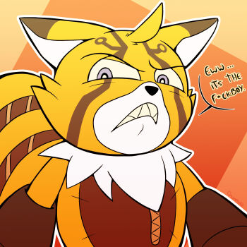 angry blue_eyes digimon digimon_(creature) inzane looking_at_viewer pristimon profanity sharp_teeth tail teeth