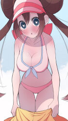 Rule 34 | bikini, blue eyes, breasts, brown hair, cleavage, large breasts, pokemon, pokemon bw2, rosa (pokemon), swimsuit, twintails, undressing