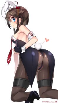 10s 1girl 2015 :o adapted_costume ahoge animal_ears areola_slip ass black_gloves black_pantyhose blue_eyes blush braid breasts brown_hair brown_pantyhose covered_erect_nipples dated fake_animal_ears female_focus fingerless_gloves from_behind gloves hair_flaps hair_ornament hairband heart high_heels highres image_sample kantai_collection kneeling kuro_chairo_no_neko large_breasts looking_at_viewer md5_mismatch open_mouth pantyhose paw_print playboy_bunny rabbit_ears rabbit_tail resolution_mismatch shigure_(kancolle) shigure_kai_ni_(kancolle) sideways_mouth simple_background single_braid skindentation solo source_larger tail tailcoat thigh_strap twitter_username white_background