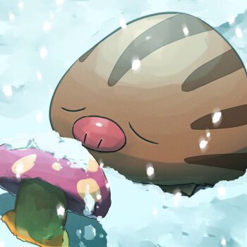 absurdres brown_fur gen_2_pokemon highres mushroom nintendo no_humans outdoors pokemon pokemon_(creature) snow snowing solo spicyichizo swinub
