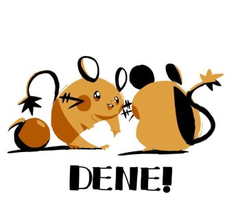 animal_focus apple buck_teeth dedenne food fruit gen_6_pokemon looking_at_another lukasandatta nintendo no_humans open_mouth pokemon pokemon_(creature) pokemon_focus simple_background smile tail teeth whiskers