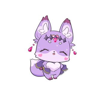 Rule 34 | animal ear fluff, capelet, closed eyes, commentary request, cosplay, cure arcana shadow, cure arcana shadow (cosplay), diamond hairband, earrings, fairy, floating earrings, fox, full body, jewelry, mashu-tan, meitantei precure!, open mouth, precure, purple fur, simple background, sweat, t neko, undressing