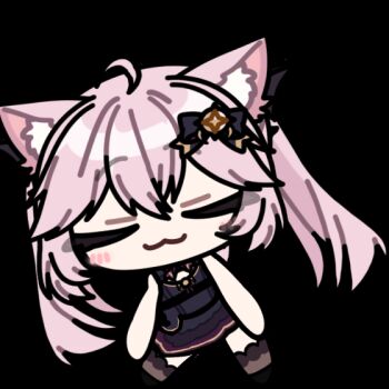 >_< 1girl animal_ears animated animated_gif black_dress bow_hair_ornament cat_ears cat_girl chibi dancing dress fangs indie_virtual_youtuber nyatasha_nyanners open_mouth pink_hair twintails virtual_youtuber
