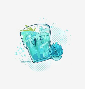 Rule 34 | artist name, black eyes, chinese commentary, closed mouth, commentary request, cup, drink, film grain, frown, glass, grey background, halftone, halftone background, highres, hightguy, ice, ice-shroom (plants vs. zombies), ice cube, looking to the side, mushroom, no humans, plants vs. zombies, sideways glance, simple background, solo