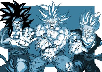 Rule 34 | 3boys, bardock, bardock (xeno), biceps, black hair, blonde hair, blue eyes, commentary request, cross scar, dragon ball, dragon ball heroes, facial scar, family kamehameha, father and son, full body, grandfather and grandson, hand on own elbow, headband, highres, kamehameha (dragon ball), looking at viewer, male focus, martial arts, missing limb, monkey boy, monkey tail, multiple boys, muscular, muscular male, open mouth, pants, pectorals, qcumber illust, red headband, saiyan, scar, scar across eye, scar on cheek, scar on face, short hair, son gohan, son gohan (future), son gohan (future) (xeno), son goku, spiked hair, super saiyan, super saiyan 2, super saiyan 4, tail, teeth, ultra instinct, wristband