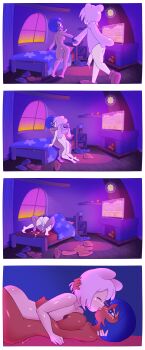 1boy 1girl absurdres bed bedroom comic cumby_(minus8) dark-skinned_female dark_skin electronics erection femboy femboy_on_female gooey_(kirby) hetero highres kirby kirby_(series) kirby_boy kirby_dreamland_3 kirby_star_allies kiss light-skinned_femboy mating_press minuspal nintendo pale_skin penis pillow pussy sex tagme television timelapse tv under_covers undressing vaginal