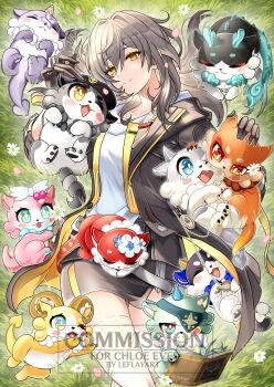 1girl absurdres aglaea_(honkai:_star_rail) aglaea_(oatmeal)_(honkai:_star_rail) anaxa_(honkai:_star_rail) anaxa_(nanus)_(honkai:_star_rail) book bow bug butterfly castorice_(butterfly_cake)_(honkai:_star_rail) castorice_(honkai:_star_rail) chain chimera_(honkai:_star_rail) cipher_(honkai:_star_rail) cipher_(master_cat-thief)_(honkai:_star_rail) commission dan_heng_(honkai:_star_rail) fangs flower gloves grass grey_hair hair_between_eyes highres honkai:_star_rail honkai_(series) horns hyacine_(honkai:_star_rail) hyacine_(krenabis)_(honkai:_star_rail) insect jacket jewelry leflayart long_hair lying mydei_(fig_stew)_(honkai:_star_rail) mydei_(honkai:_star_rail) phainon_(honkai:_star_rail) phainon_(vigethos)_(honkai:_star_rail) shirt skirt smile stelle_(honkai:_star_rail) tail thread trailblazer_(honkai:_star_rail) tribbie_(honey_brew)_(honkai:_star_rail) tribbie_(honkai:_star_rail) white_shirt yellow_eyes