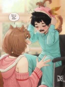 animal_ears ayunda_risu blush brown_hair green_eyes highres hololive hololive_indonesia jasper_xandros smile squirrel squirrel_ears squirrel_girl squirrel_tail tail virtual_youtuber wheelchair