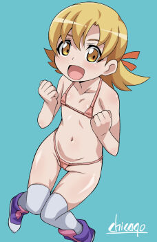 1girl blonde_hair cameltoe chicago-x digimon digimon_universe:_appli_monsters highres loli mio_(digimon) swimsuit yellow_eyes